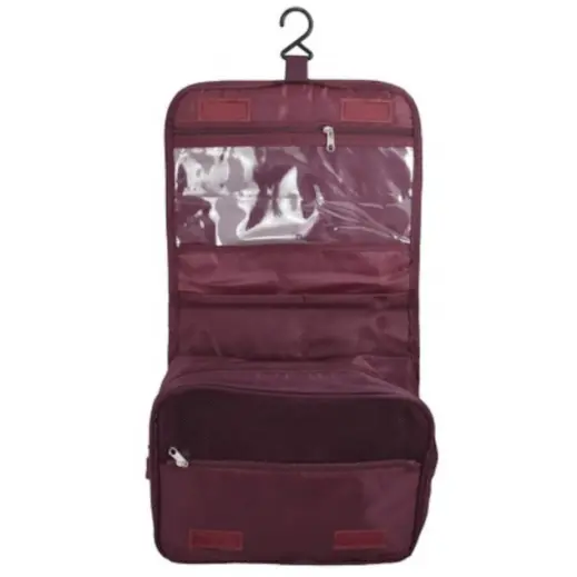 Velcro Hanging Toiletry Bag Maroon Open